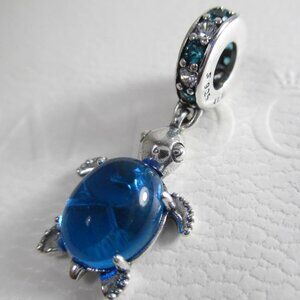 New PANDORA 925 Ale Murano Glass Blue Sea Turtle Charm July 4th Day Summer Fun